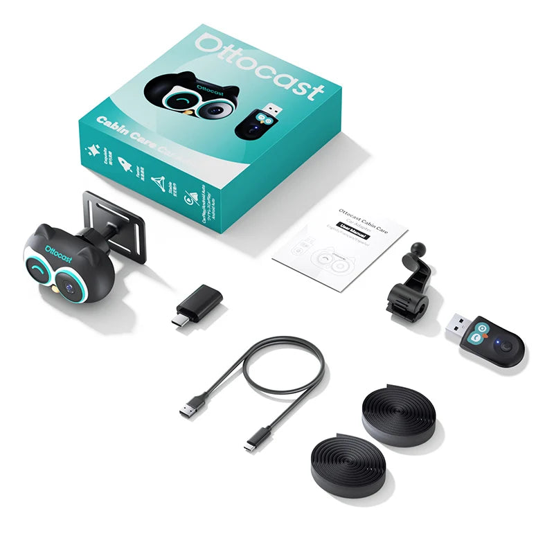 OTTOCAST Cabin Care Wired to Wireless Carplay Adapter Baby Car Camera HD 1080P 150° Wide Angle Night Vision Back‑Seat Monitor