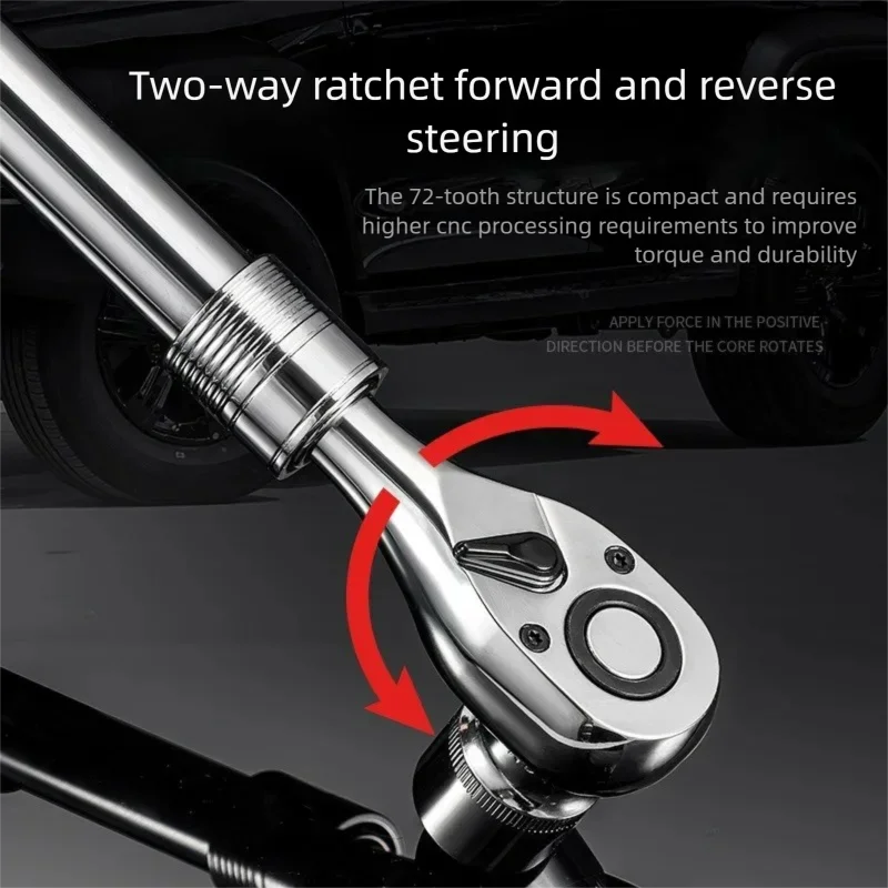 72Tooth Retractable Ratchet Wrench Automotive Repair Adjustable Drive Rotating Ratchet Quick Release 1/4 3/8 1/2" Manual Tool