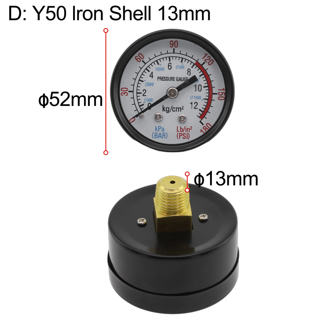 1pc Y40/Y50 Pressure Gauge 0-180PSI GasWater Fuel Liquids Meter Pressure Gauge Accurate Pressure Monitoring For Air Compressor