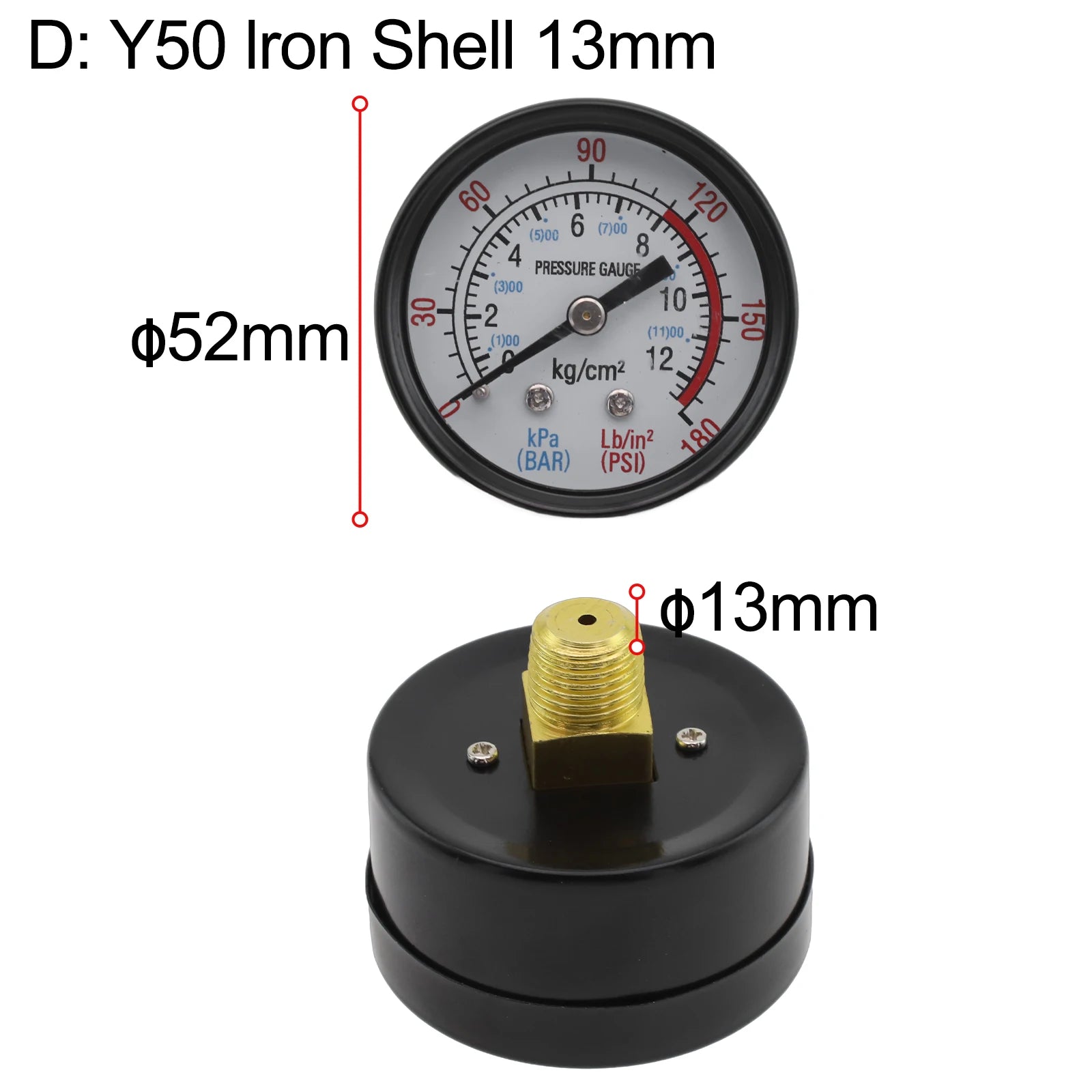 1pc Y40/Y50 Pressure Gauge 0-180PSI GasWater Fuel Liquids Meter Pressure Gauge Accurate Pressure Monitoring For Air Compressor