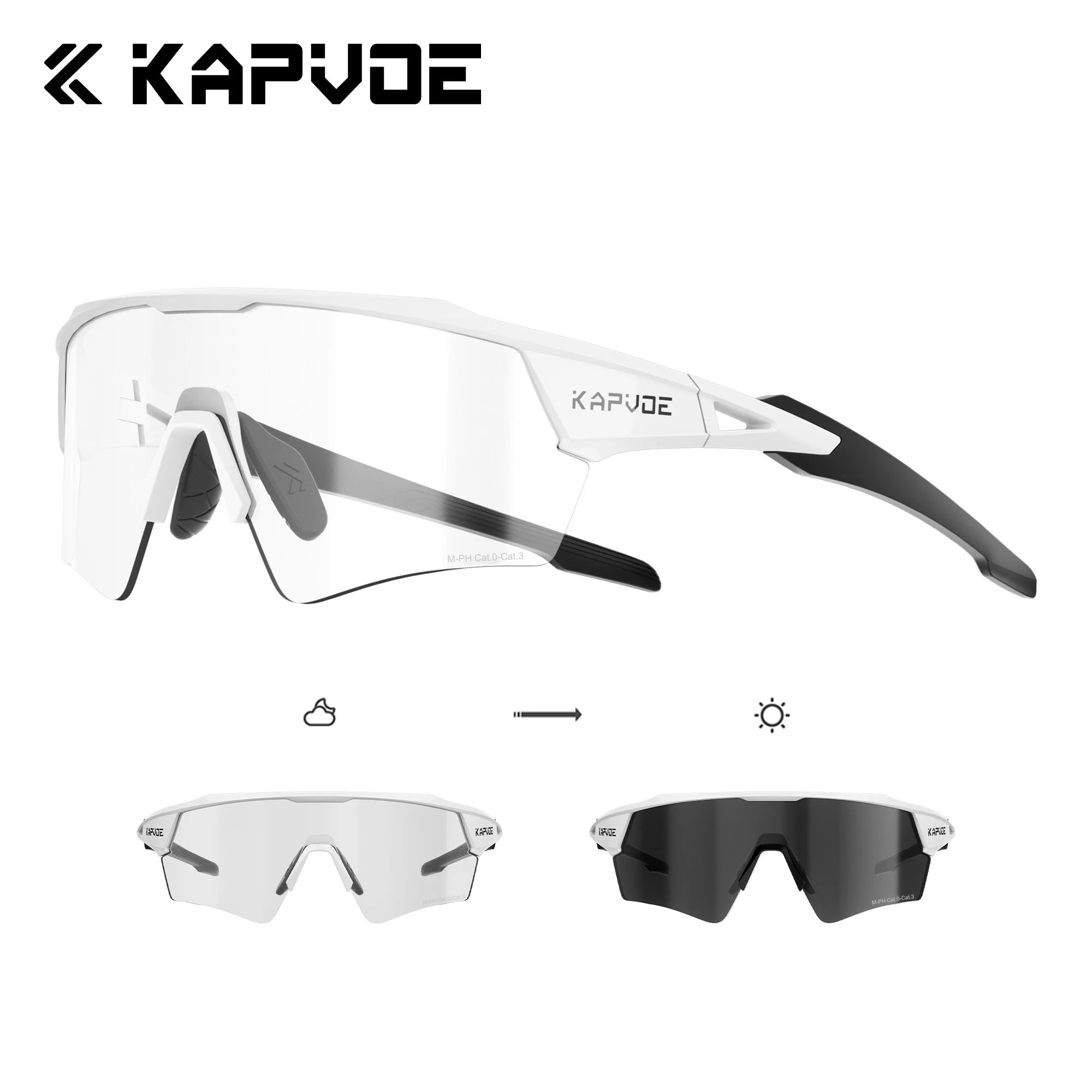 Kapvoe Hot Shadowless Photochromic Cycling Glasses Lighteight UV400 Sunglasses Men Women Bike MTB Eyewear Riding Outdoor Running