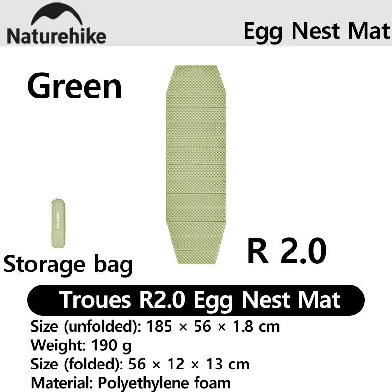 Naturehike 2026 Troues R2.0 Lightweight Portable Folding Square Egg Nest Mat Outdoor 1.8cm Thickened Camping Fishing Picnic Mat