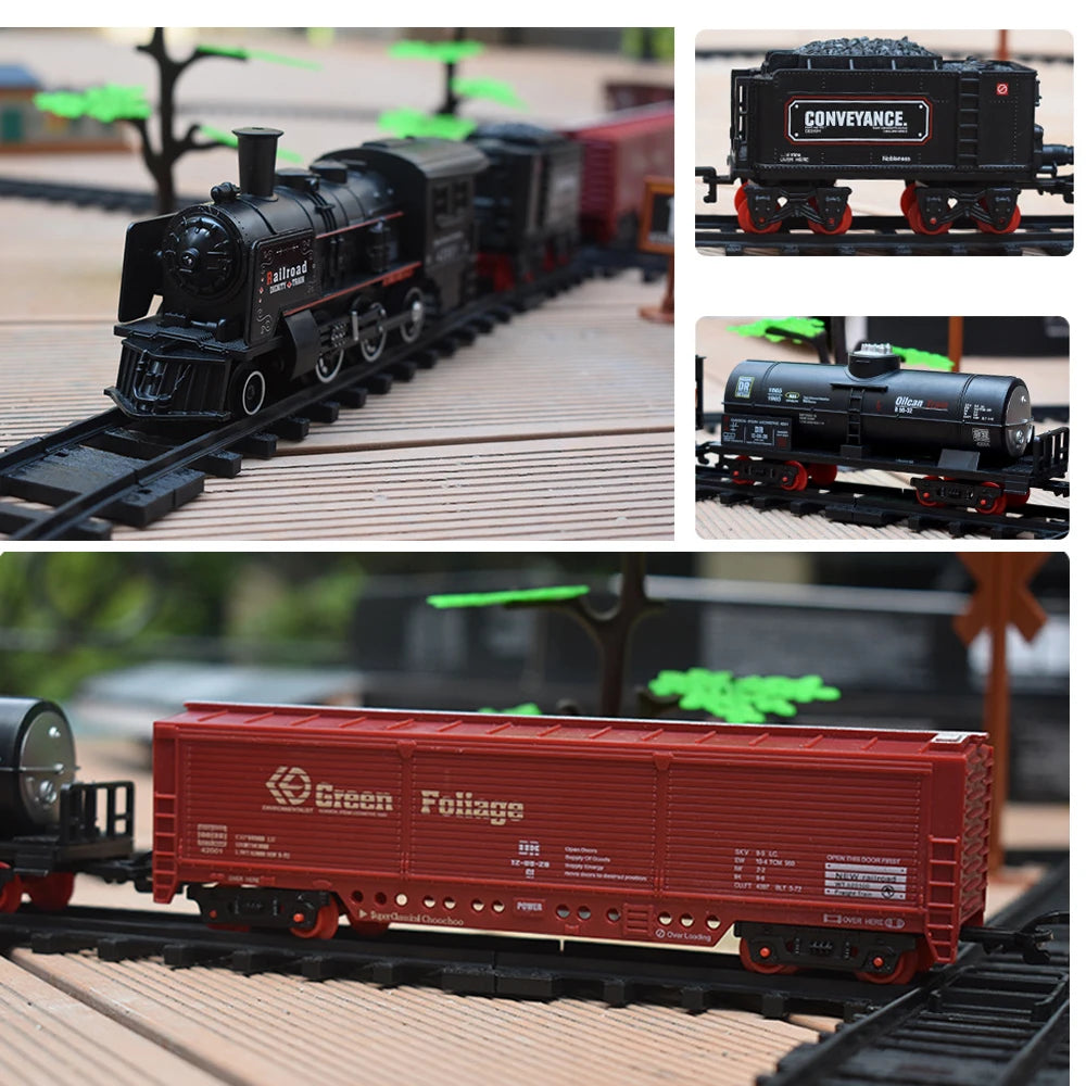 Classical Battery Operate Electric Railway Train Simulation Steam Locomotive Set Adding Water to Smoke Train Toys Lights Sounds