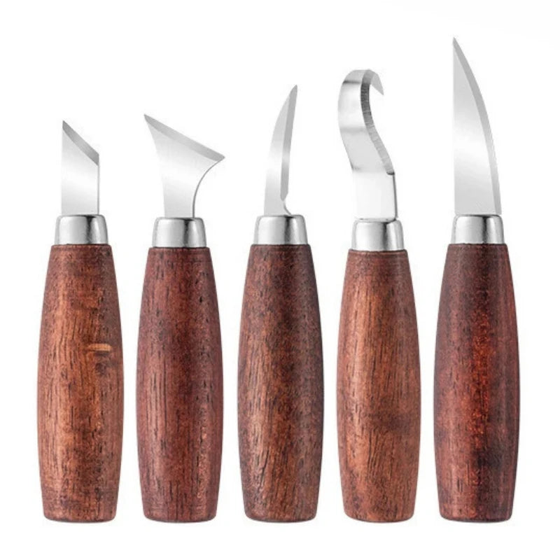 5PCS Wood Carving Knife Set Ergonomic Hook Chisel for Spoon Durable Sculptural Beginner Professional Tools
