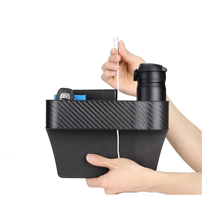 Multifunctional Car Seat Crevice Storage Box Carbon Fiber Gap Filler Organizer Auto Slit Pocket Holder For Phone Small Items
