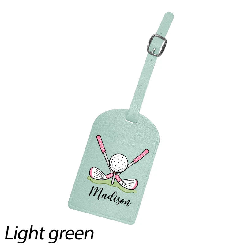 Custom Golf Luggage Tag Synthetic Leather Name ID Label with Privacy Flap Sporty Style Perfect for Suitcases Backpacks Gym Bags