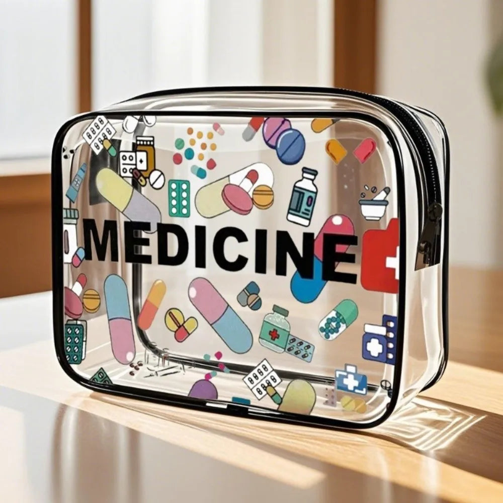 Trendy Large Capacity Makeup Bag Portable Medicine Theme Cosmetic Bag Lightweight Visible Travel Organizer for Women