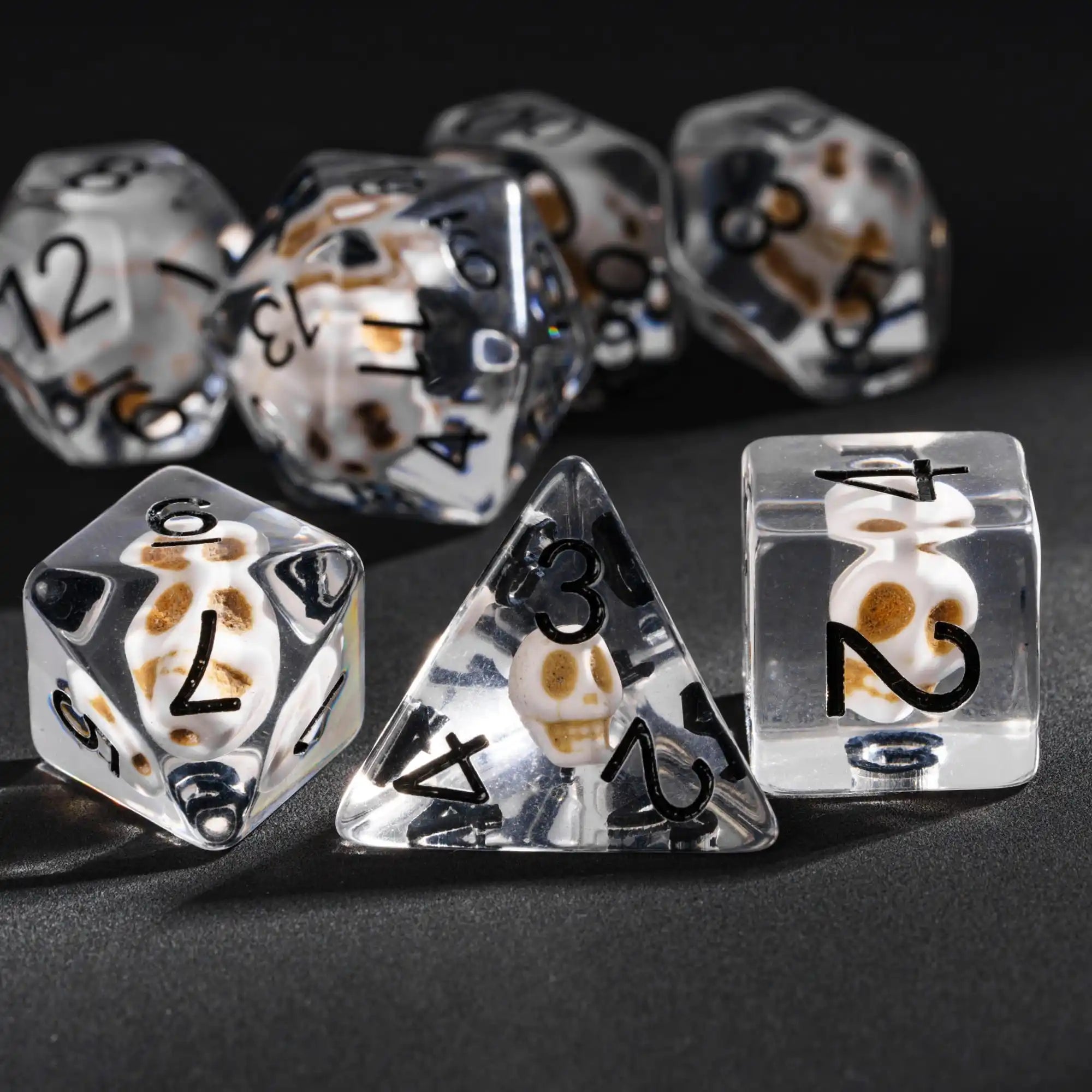 Cusdie 7 SKULL DND Dices Transparent D4 D6 D8 D10 D% D12 D20 Polyhedral Dice Set for D&D Pathfinder Role Playing Board Games