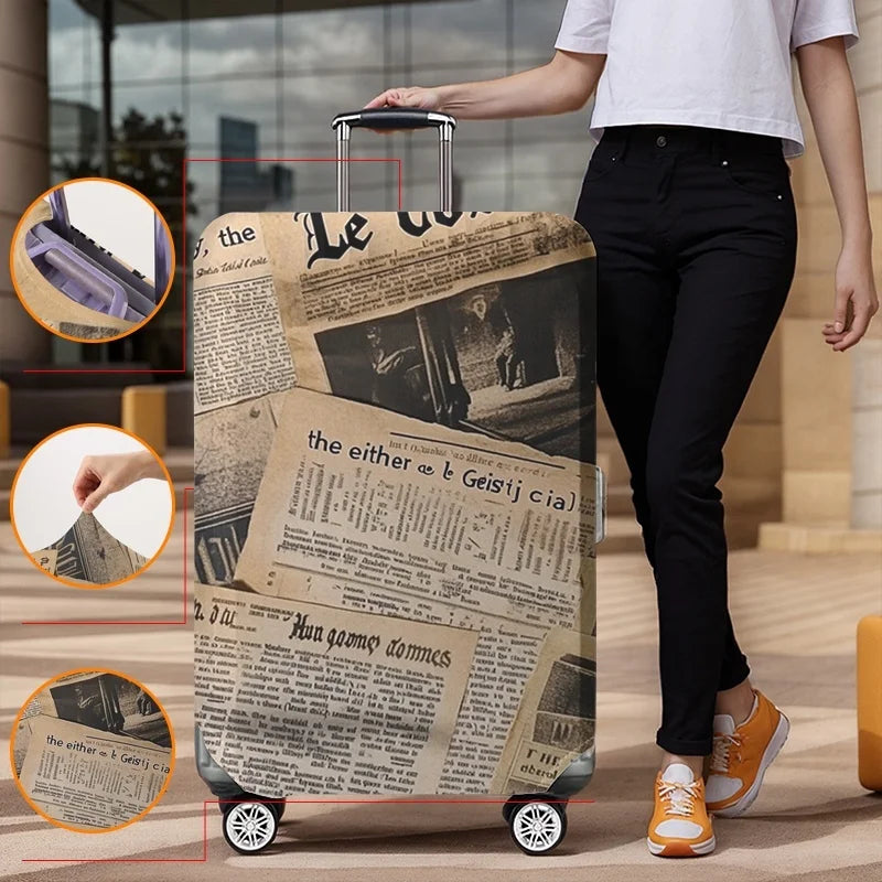 Vintage newspaper texture pattern luggage protection cover, suitable for 18-32 inch luggage covers, luggage handle gloves, trave