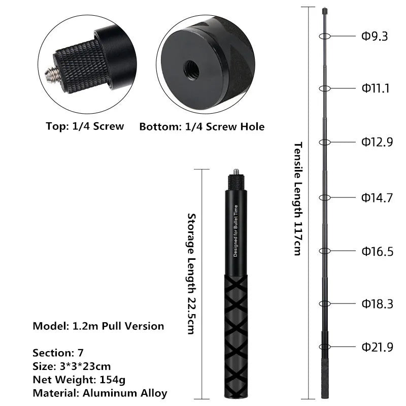 For Insta360 X5 X4 X3 Invisible Selfie Stick Extended Selfie Stick for GoPro 13 12 DJI Action 6 5 4 Camera Aluminum Stand