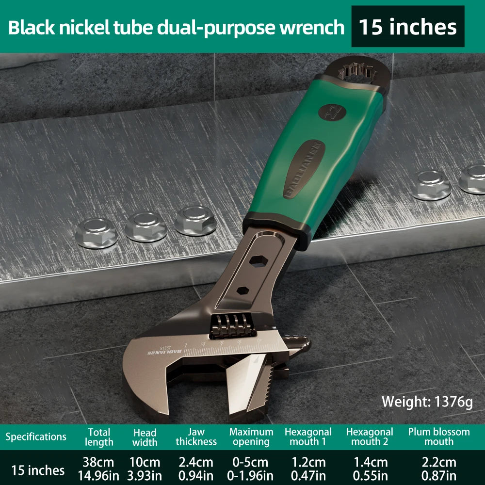 Black Nickel Adjustable Multifunction Wrench 8 /10 / 12 / 15 inch Rustproof Black Nickel Finish Auto Repair Hardware Tools