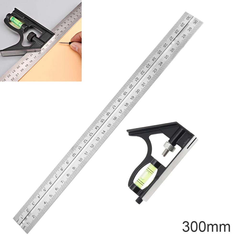 Square Ruler Set Kit 300mm/12inch Adjustable Engineers Combination Try None Right Angle Ruler With Bubble Level  Measuring Tools