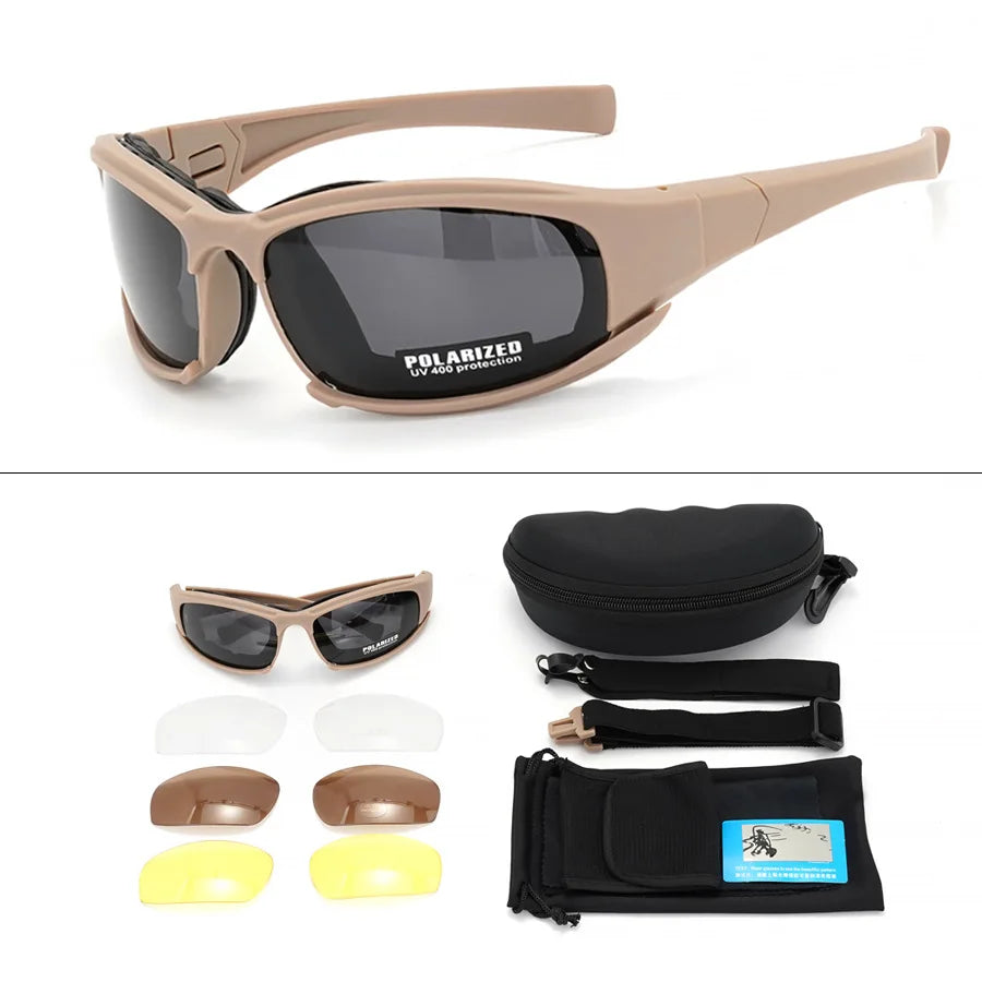 2025 4-Lens Tactical Goggles - Polarized, Windproof & Dustproof Safety Glasses for Outdoor Sports (Climbing, Cycling, Fishing)