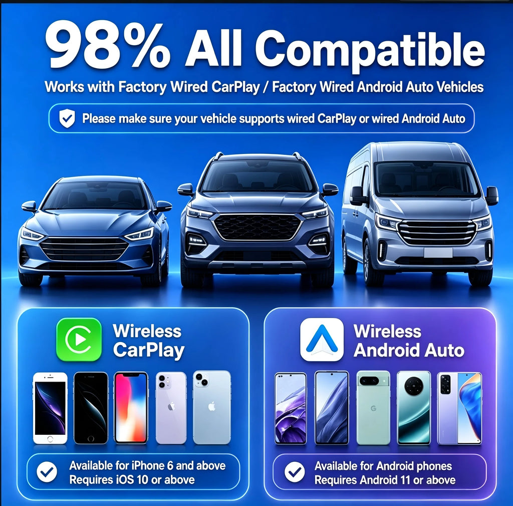 Android 15 CarPlay AI Box Wired to Wireless CarPlay & Android Auto Netflix & YouTube Compatible with Volkswagen VW Kia Toyota