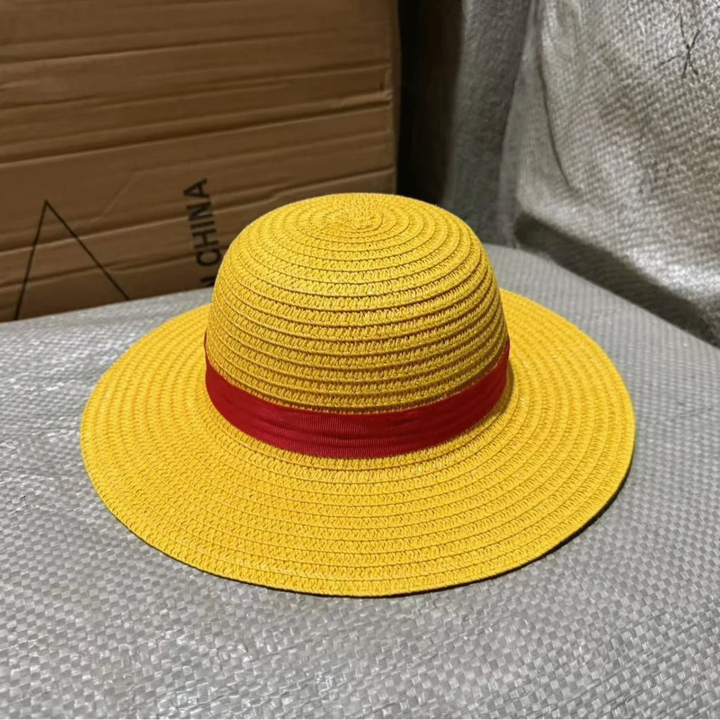 Cosplay Straw Hat Anime Theme Beach Hat with Hat Strap, Unisex, Suitable for Themed Party, Outdoor Adventures, Cartoon Character