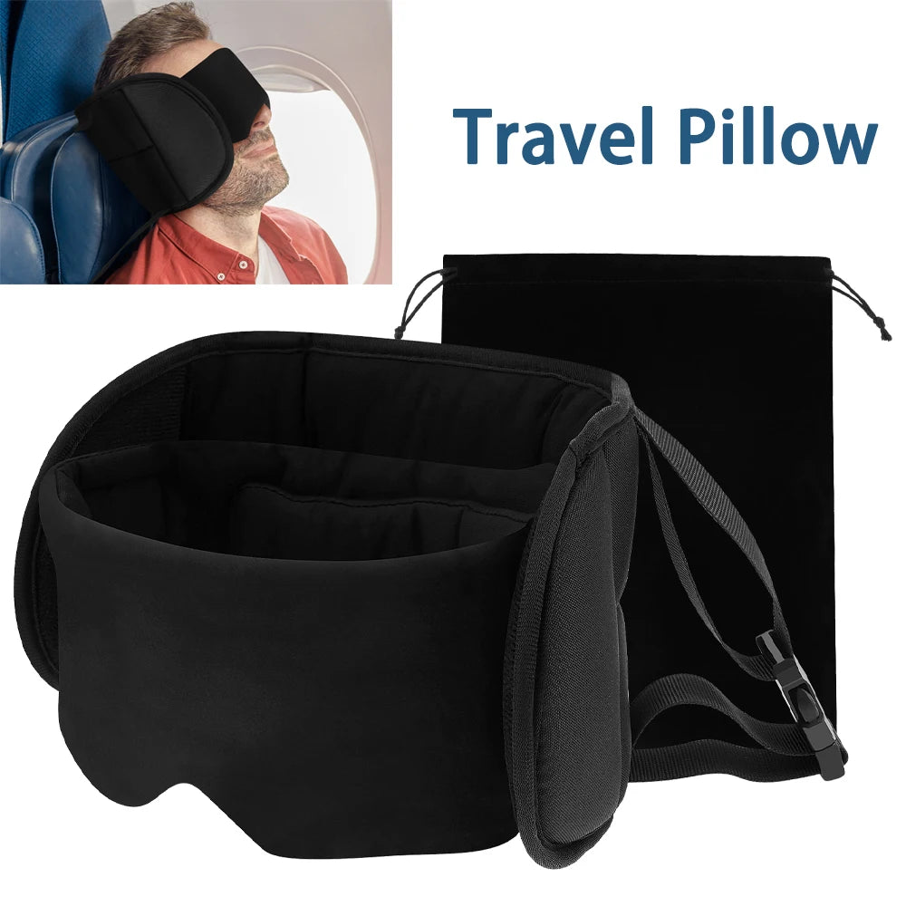 Travel Neck Pillow with Eye Mask 360° Support Airplane Pillow with Storage Bag Comfortable Neck Headrest for Sleeping on Car
