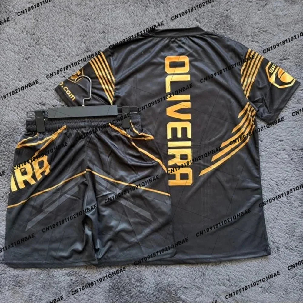 Summer Top Boxer MMA Octagonal Cage Charles Oliveira Tshirt Shorts Set Men Sports Training Running Set Speed drying Fighting Set
