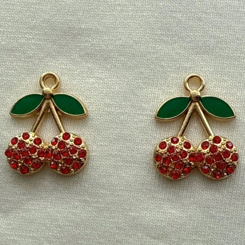 12pcs Amazon Red Cherry Keychain DIY Accessories Water Diamond Resin Fruit Pendant Car Women's Bag Pendant