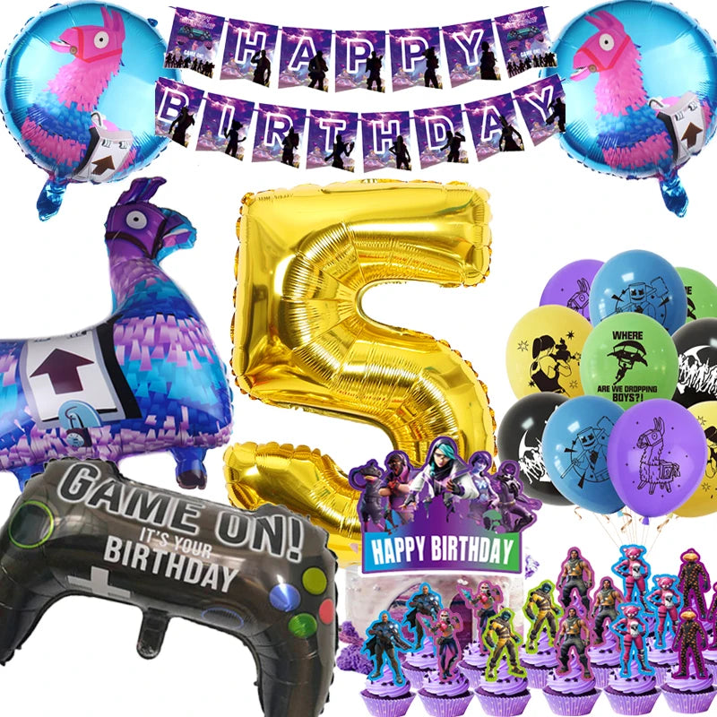 New Shooting Games Party Supplies Fortniton Birthday Decoration Balloons Noise Makers Disposable Tableware Tablecloth Cups Gifts
