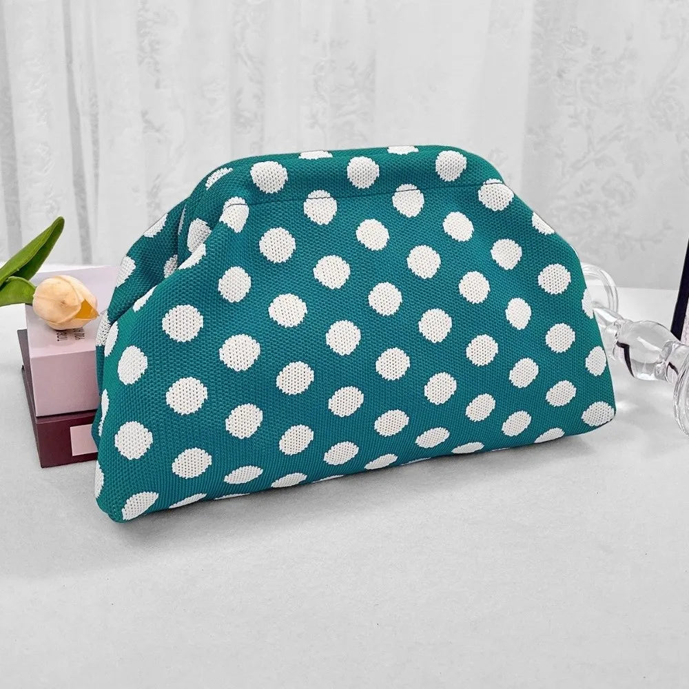 Casual Polka Dot Clutch Bag Portable Colorblock Dumpling Clutch Large Capacity Handbag Women