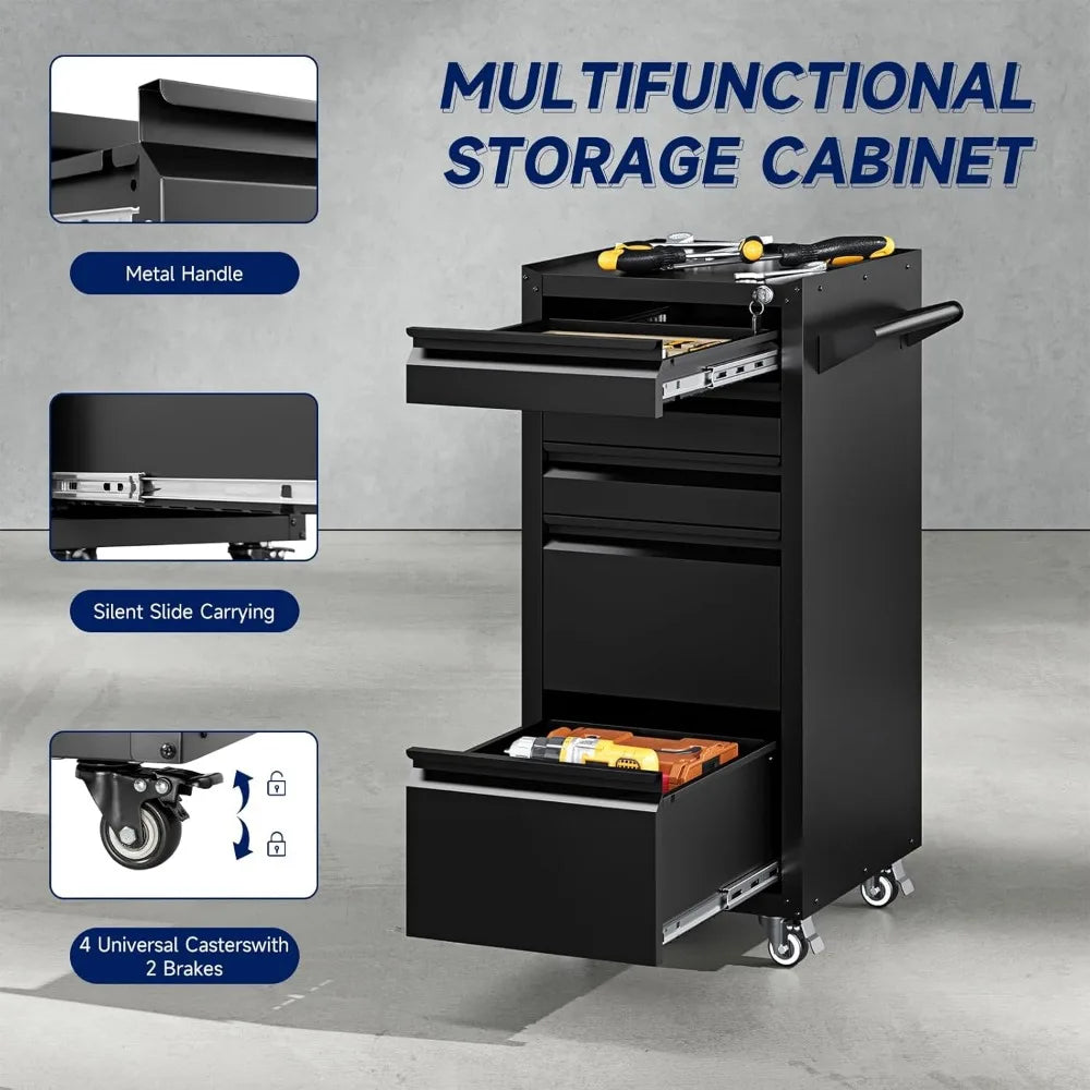 5-Drawer Metal Tool Storage Cabinet with Wheel,Rolling Tool Chest with Drawer and Locking Keys,Heavy Duty Tool Storage Organizer