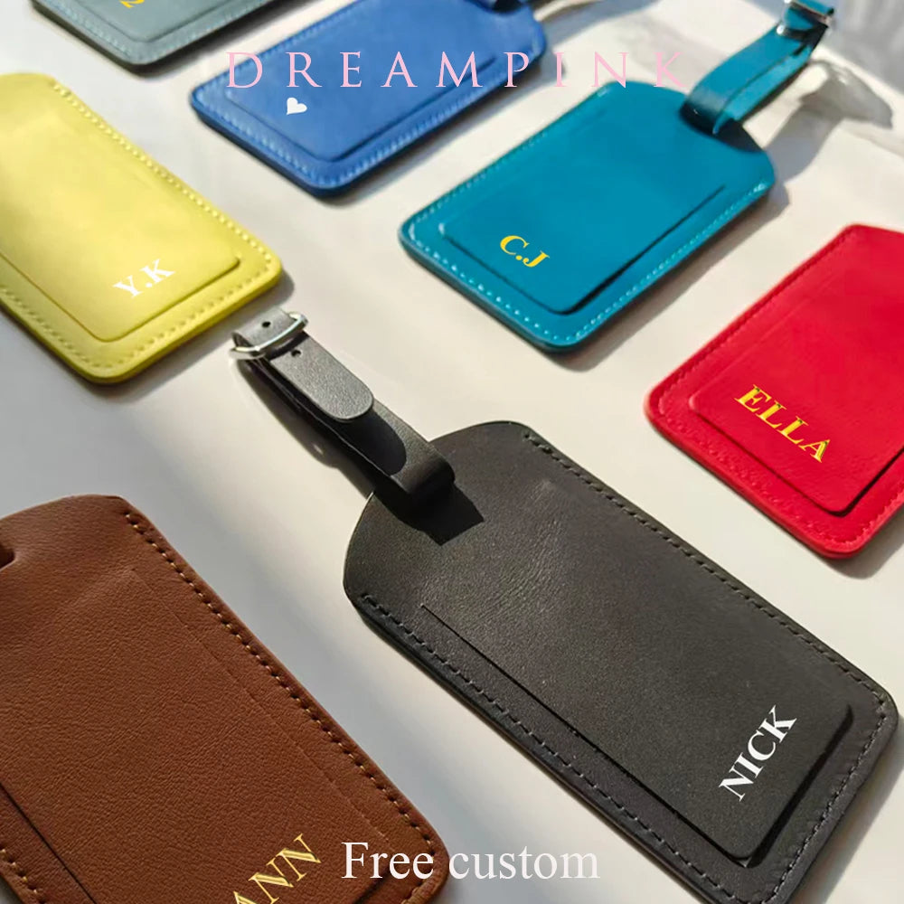 Customizable Name Leather Suitcase Tag Luxury Genuine Leahter Female Travel Accessories Persoanlized Letters Men Luggage Label
