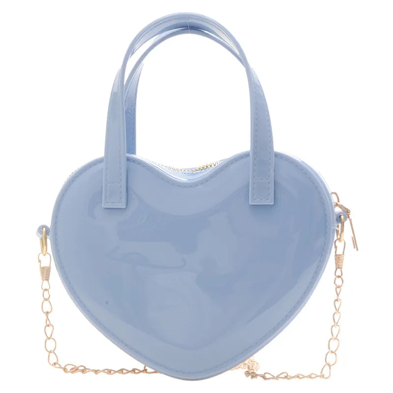 Fashion Women's Heart Shaped Handbags Cute Kawaii Solid PVC Crossbody Bags Wallet Purse Simple  Chain Shoulder Bag Lady Handbag