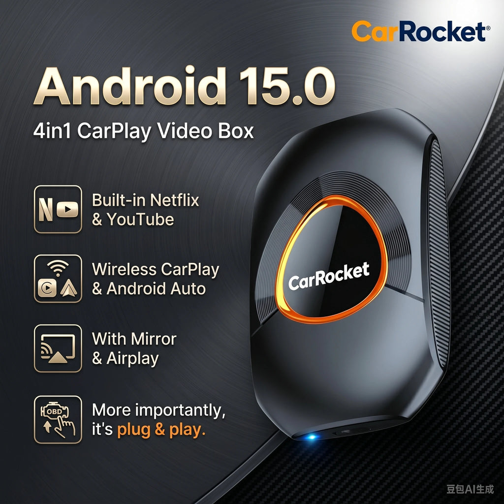 CarRocket Wireless CarPlay AI Box For Factory Wired CarPlay Cars Android 15.0 Android Auto Dual Band WiFi Bluetooth 5.2 Auto Con