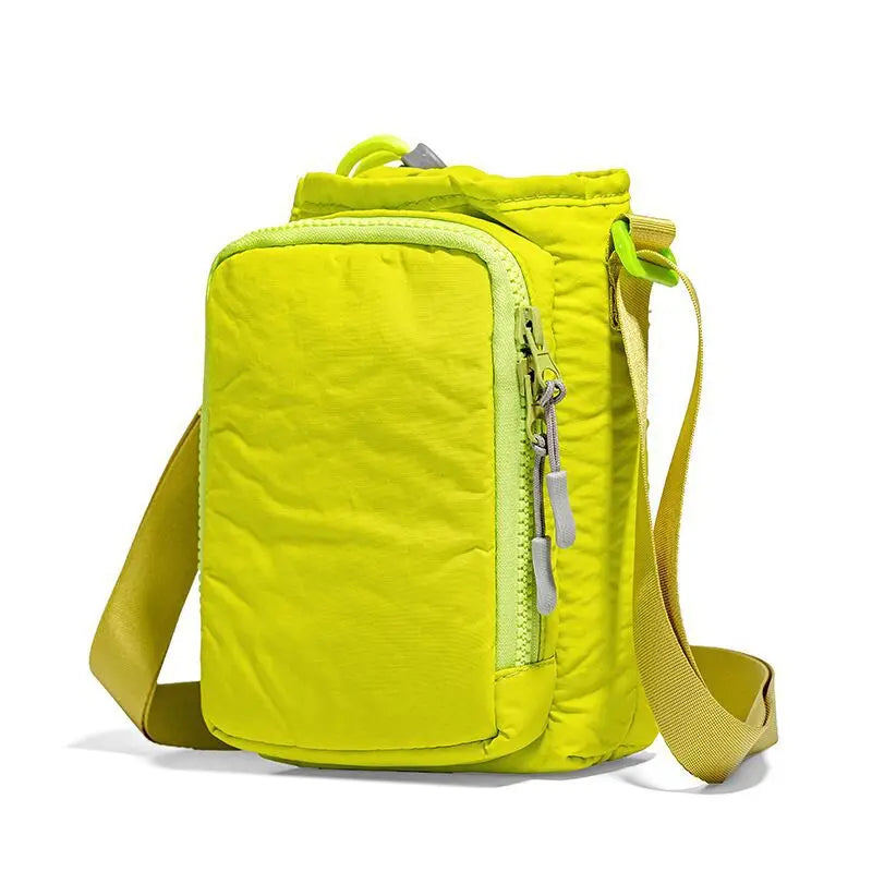 Drawstring Water Bottle Holder Crossbody Bag, Mini Shoulder Pouch, Portable Sling Bag with Phone Pocket for Daily Women Outdoor