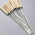 Premium Thick Stainless Steel BBQ Skewers with Wooden Handles - Easy to Turn Non-Stick Heat Resistant Perfect for Chicken Wings