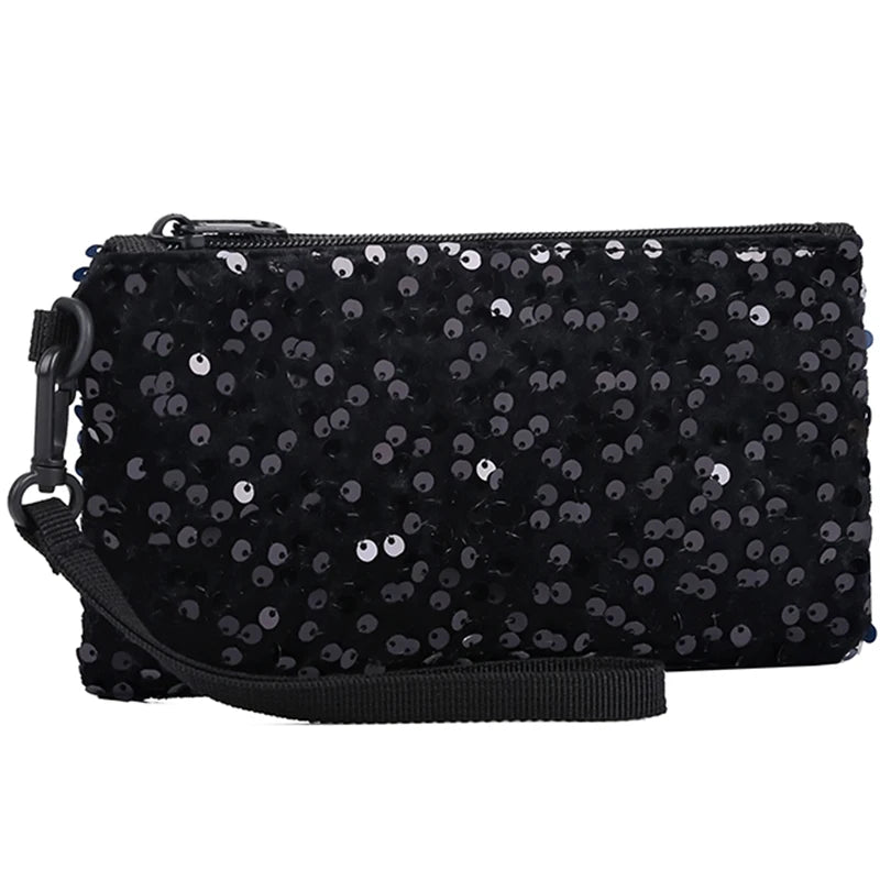 Ladies' sequined wallet handbag, long style, zipper mobile phone bag, change purse, wrist bag