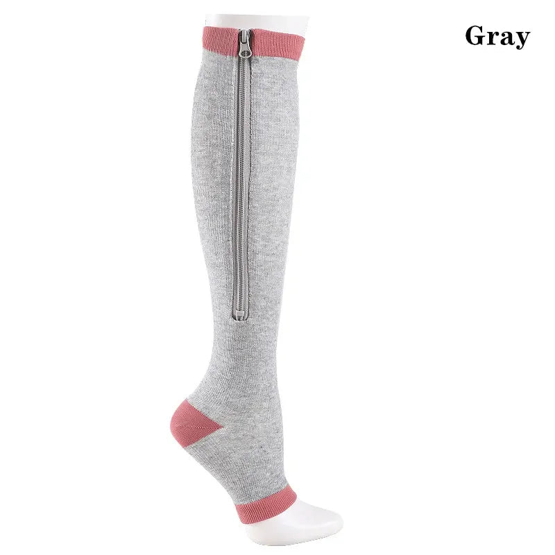 Zipper Compression Socks Men Women Knee Maternity High Socks Anti-Fatigue Stretchy Sox Outdoor Running Hiking Sports Socks