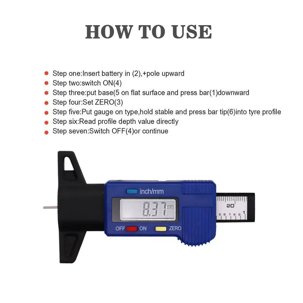 Digital Car Tyre Tire Tread Depth Gauge Meter Auto Tire Wear Detection Measuring Tool Caliper Thickness Gauges Monitoring System