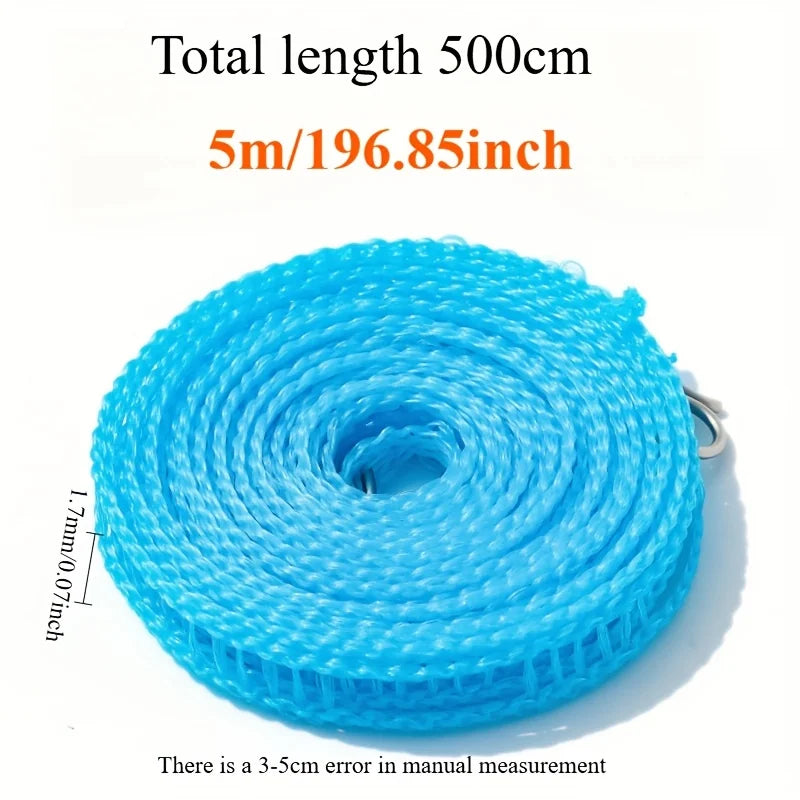 A sturdy and thick windproof clothesline, suitable for both indoor and outdoor use with no drilling required.
