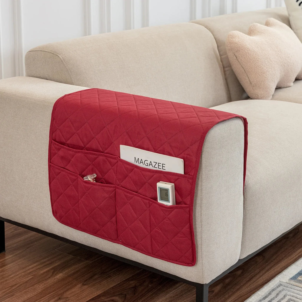 New Sofa Hand Towel with Storage Pocket Magazine Remote Control Sofa Recliner Armrest Clutter Management Bag