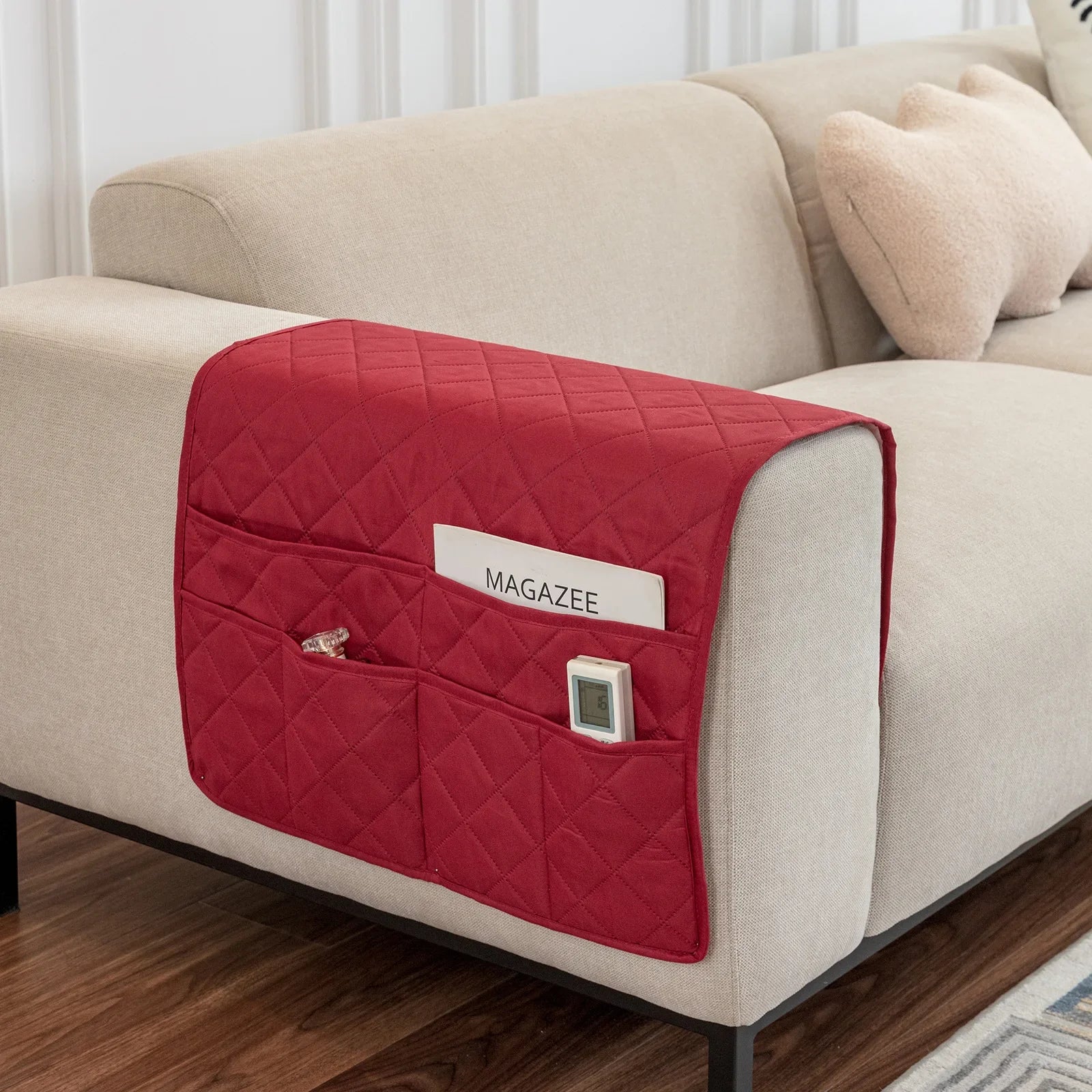 New Sofa Hand Towel with Storage Pocket Magazine Remote Control Sofa Recliner Armrest Clutter Management Bag
