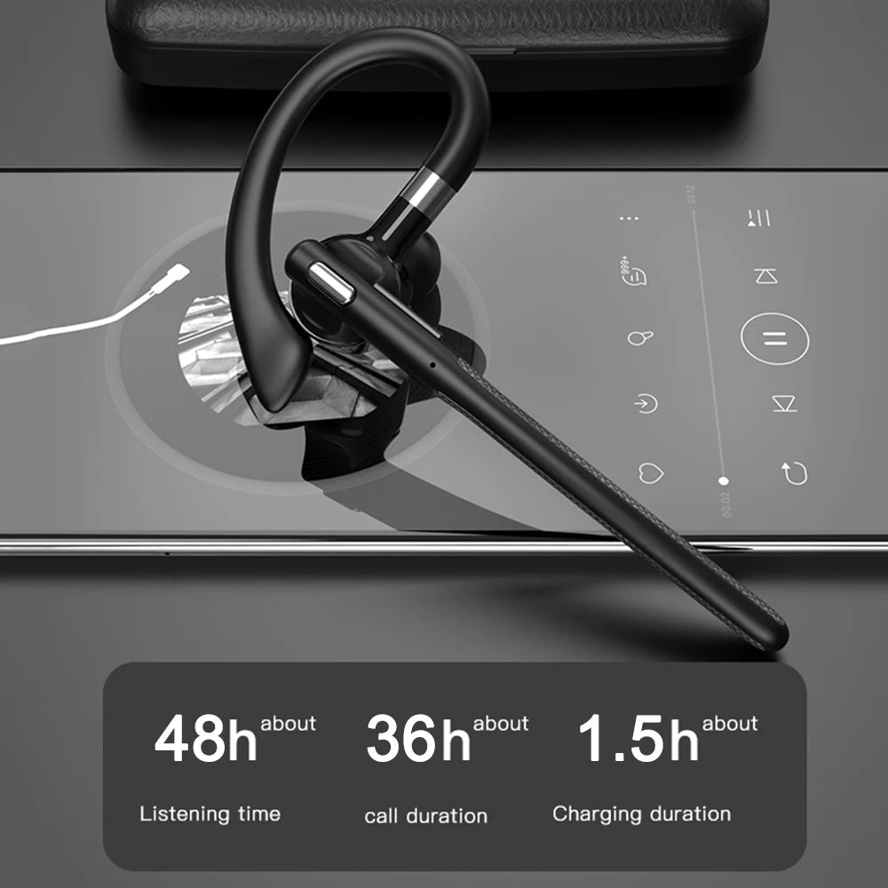 Single Ear Wireless Headset Ear-hook Bluetooth 5.4 Driving Headphone With Dual-Mic CVC8.0 Noise Cancelling Handsfree Earphones