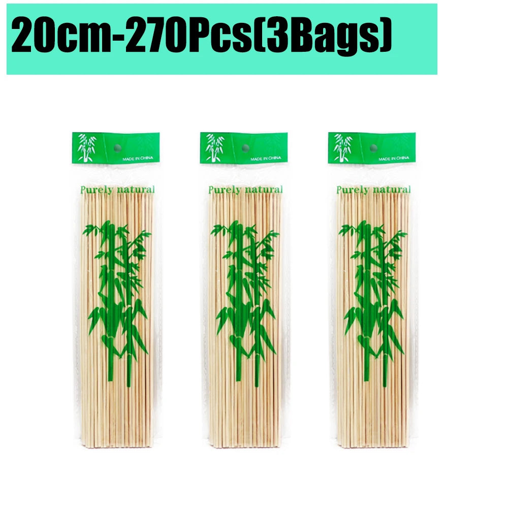 90-1350Pcs Disposable BBQ Bamboo Sticks 15/20/25/30cm for Grilling, Fruit, Kabob,BBQ, Barbecue, Kitchen, Camping, Outdoor