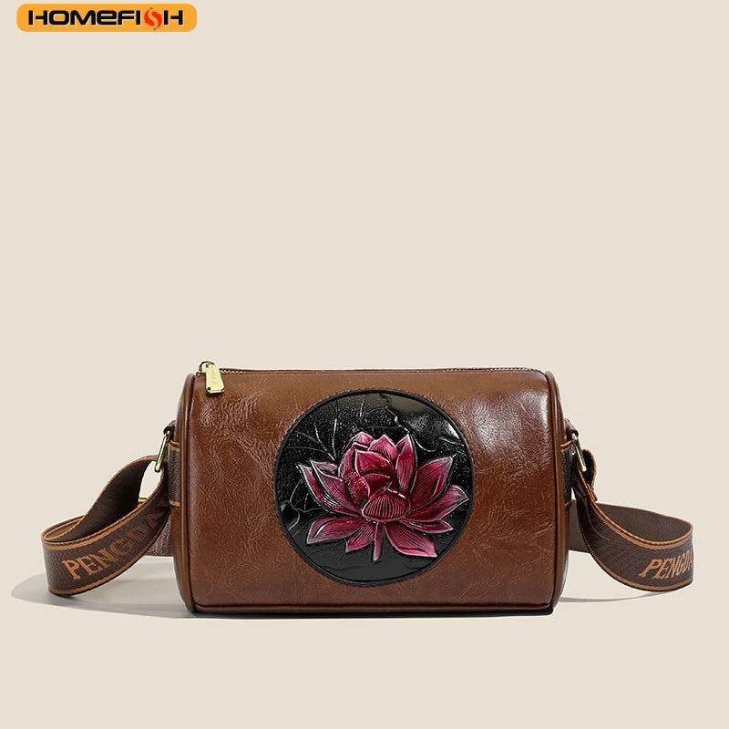 HOMEFISH Women Soft Leather Crossbody Handbag, Fashion Printed Casual Shoulder Bag Multi-purpose Ladies Messenger Tote Purse