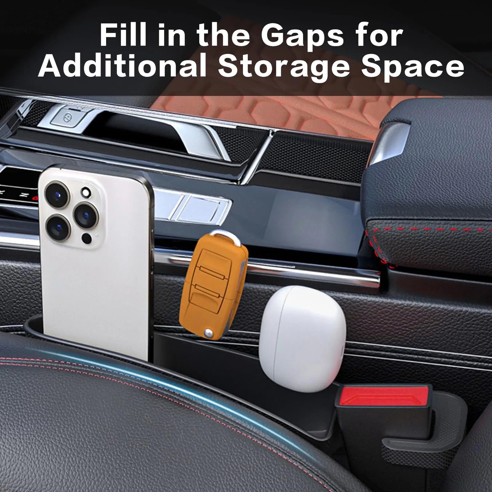 Upgrade Short Car Seat Gap Filler Seat Gap Organizer Box with Phone Charging Cable Hole Auto Gap Filler Seat Crevice Storage Box