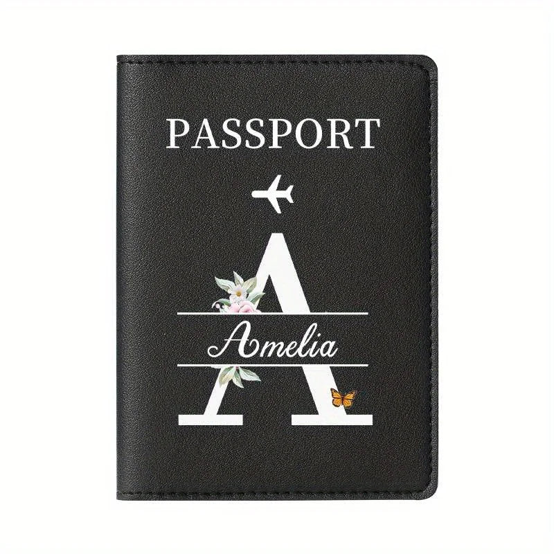 Personalized Custom Black Passport Holder with Custom Name - 26 Letters and Surname. Fashionable Foldable Travel Accessory