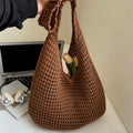 Solid Color Knitting Shoulder Bag Hollow Out Versatile Bohemian Crochet Tote Bag Large Capacity Casual Woven Handbag Women