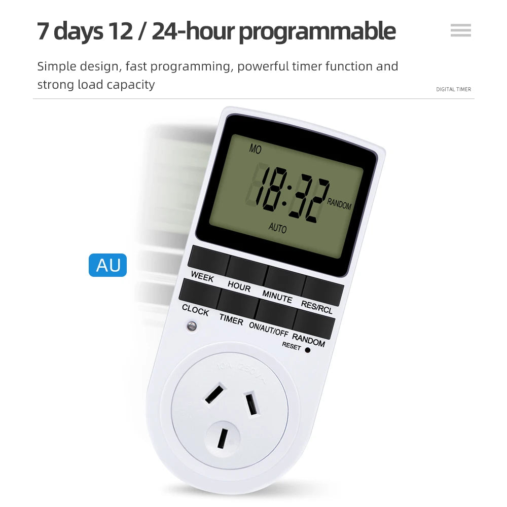 TM02 Electronic Digital Timer Kitchen Timer Socket Outlet 230V 110V 12/24 Hour Cyclic Outlet Programmable Timing EU FR US Plug