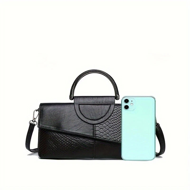 Vintage Crocodile Print Women's Handbag Stylish Shoulder Bag with Detachable Straps Lightweight Everyday Accessory
