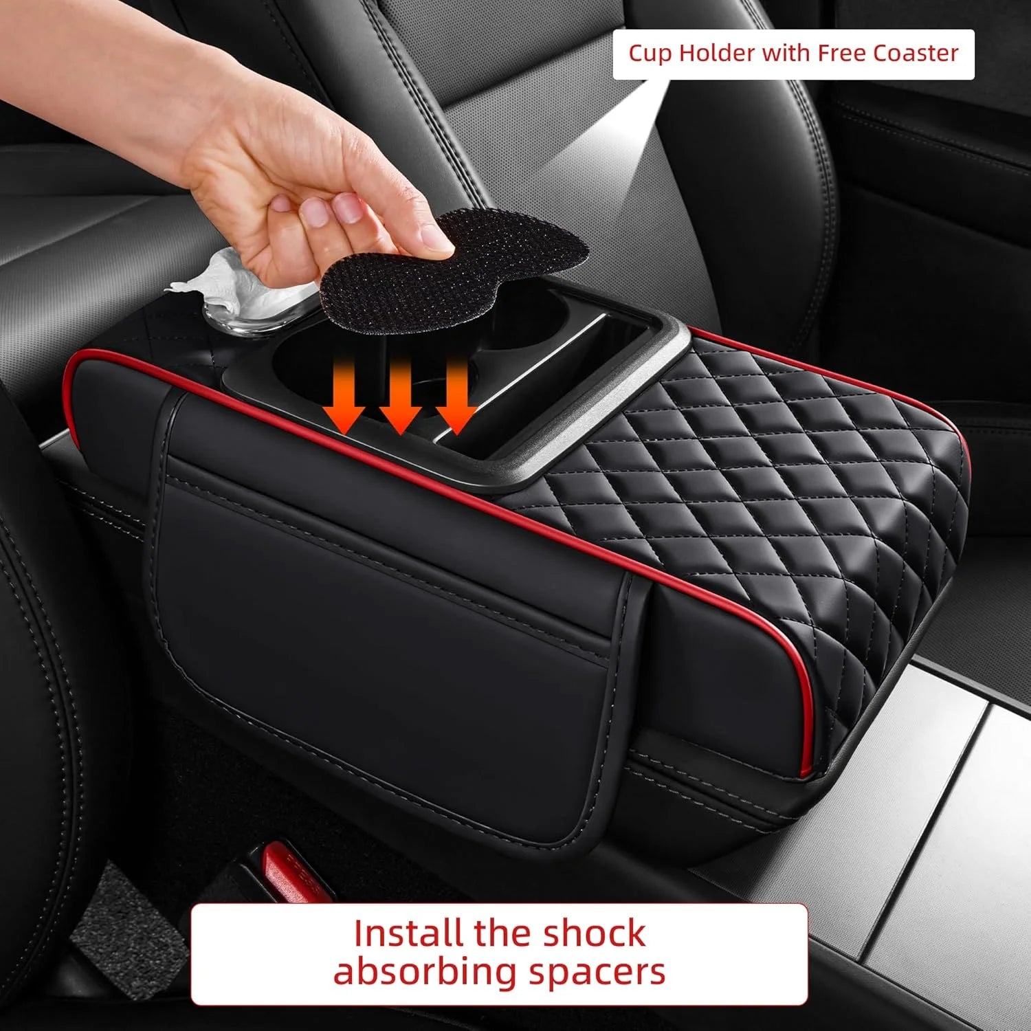 Center Console Organizer with Cup Holder Car Armrest Storage Box Armrest Heightening Cushion Pad for Car Interior Auto Accessory