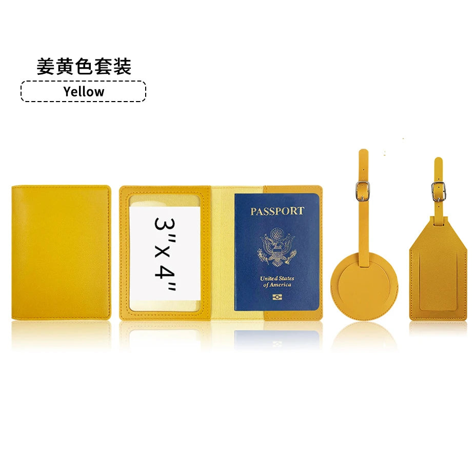 Custom Name Travel Passport Cover Round Luggage Tag Personalized Suitcase Label With Air-tag Bag PU Leather Luxury Dropship Gift