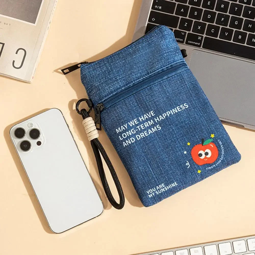 Portable Oxford Cloth Mobile Phone Bag Cartoon Multiple Compartments Shoulder Bag Adjustable Crossbody Bag Travel
