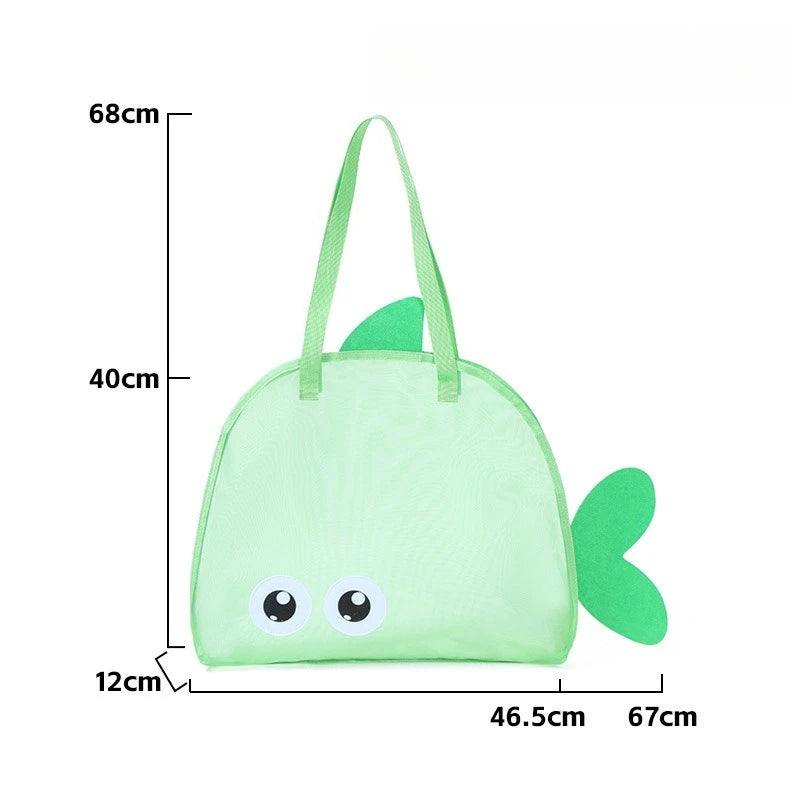 Kids Fish Shape Mesh Beach Bag Lightweight Toy Storage Bag Portable Handbag for Children Summer Seaside Pool Outdoor Organizer