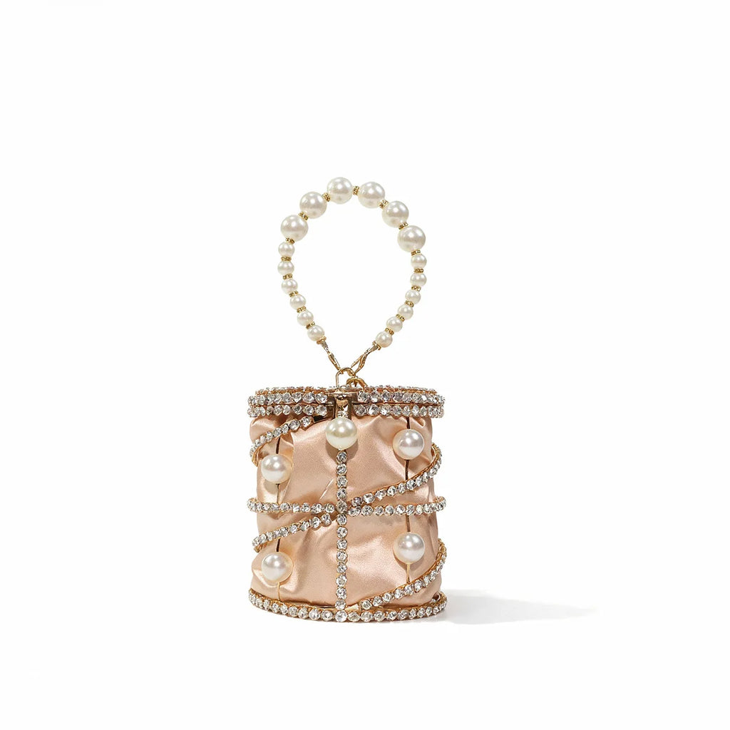 2026 Women's Pearl Bird Cage Bag Hollow Banquet Bag Shiny Light Luxury Dinner Clutch Bag