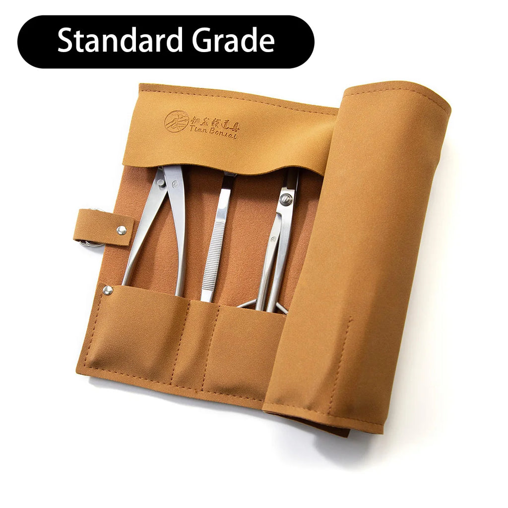 TianBonsai NBK-07/NMK-07 7-Piece Bonsai Tool Set Leather Storage Roll Bag for Bonsai Pruning, Shaping and Maintenance